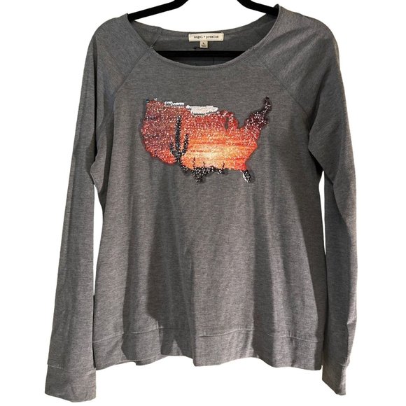Women's Long-Sleeve Raglan Top Grey by Angel + Premium Polyester Blend Size L - Picture 1 of 9